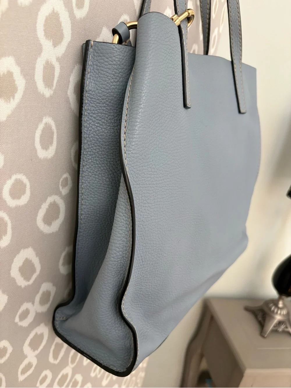 Marc Jacobs Dusty Blue Pebbled Leather Tote with Gold Ring